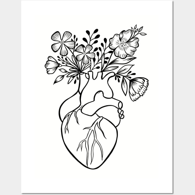 Floral Human Heart Anatomy | Line Art Wall Art by Lizzamour